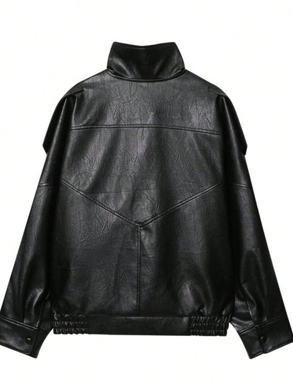 Dark Brown Casual Women's Stand Collar Faux Leather Jacket - Picture 4 of 7